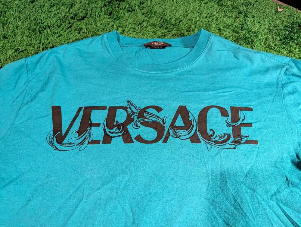 Versace Barocco Silhouette Logo Cotton Jersey T-Shirt in Glacier Green